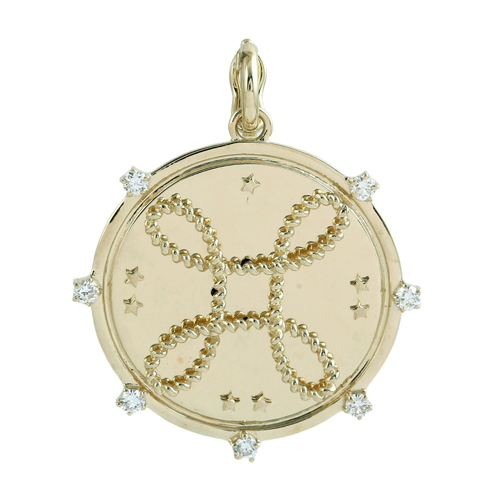 Pisces Zodiac Symbol Pendant in 14K Yellow Gold with Diamond Accents