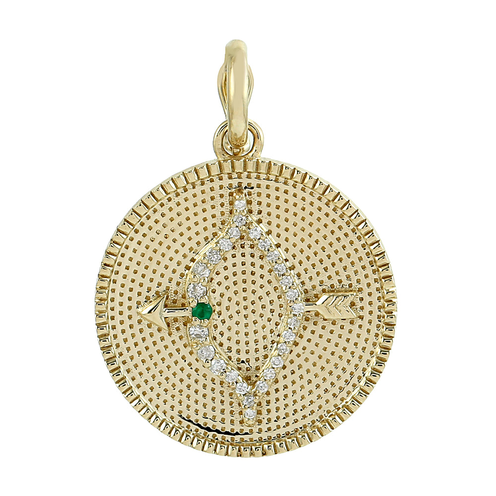 Sagittarius Zodiac Medallion Pendant with Diamond & Emerald in 14K Yellow Gold