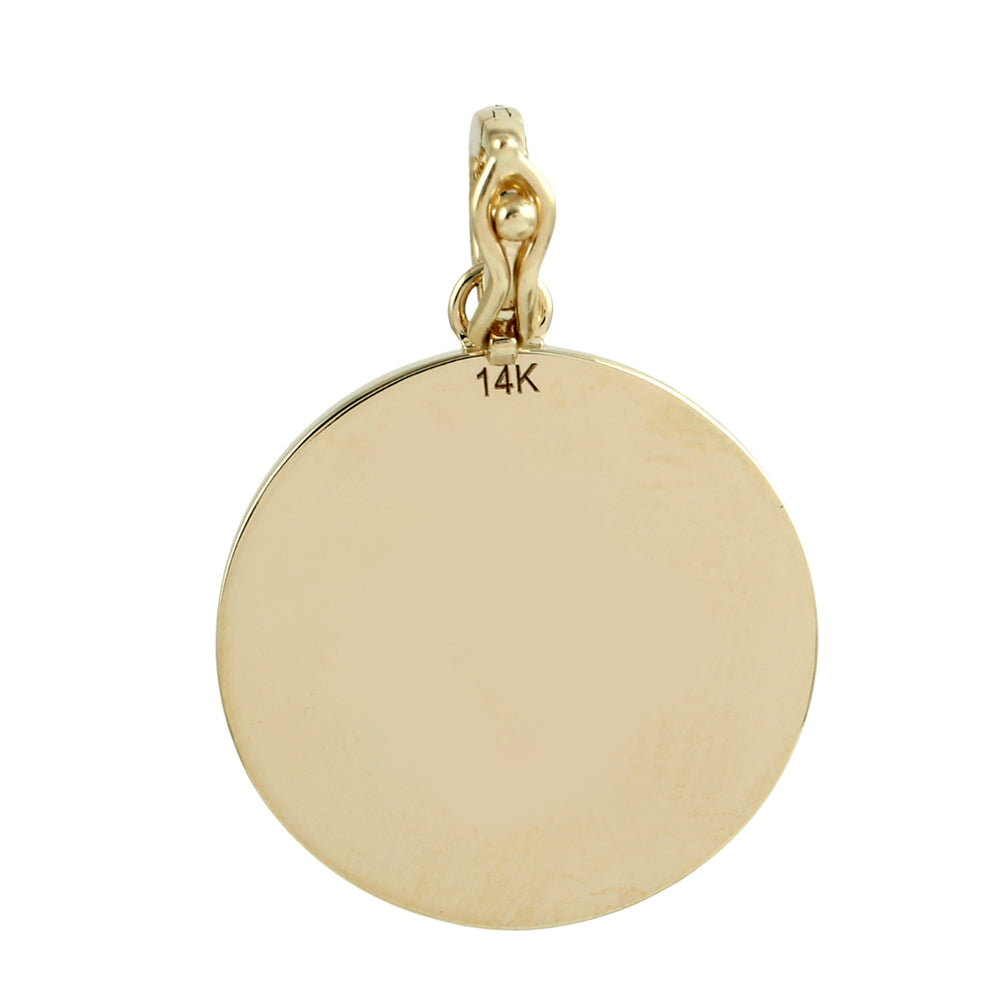 Turquoise Enamel Sun Face Pendant in 14K Yellow Gold with Diamond Halo