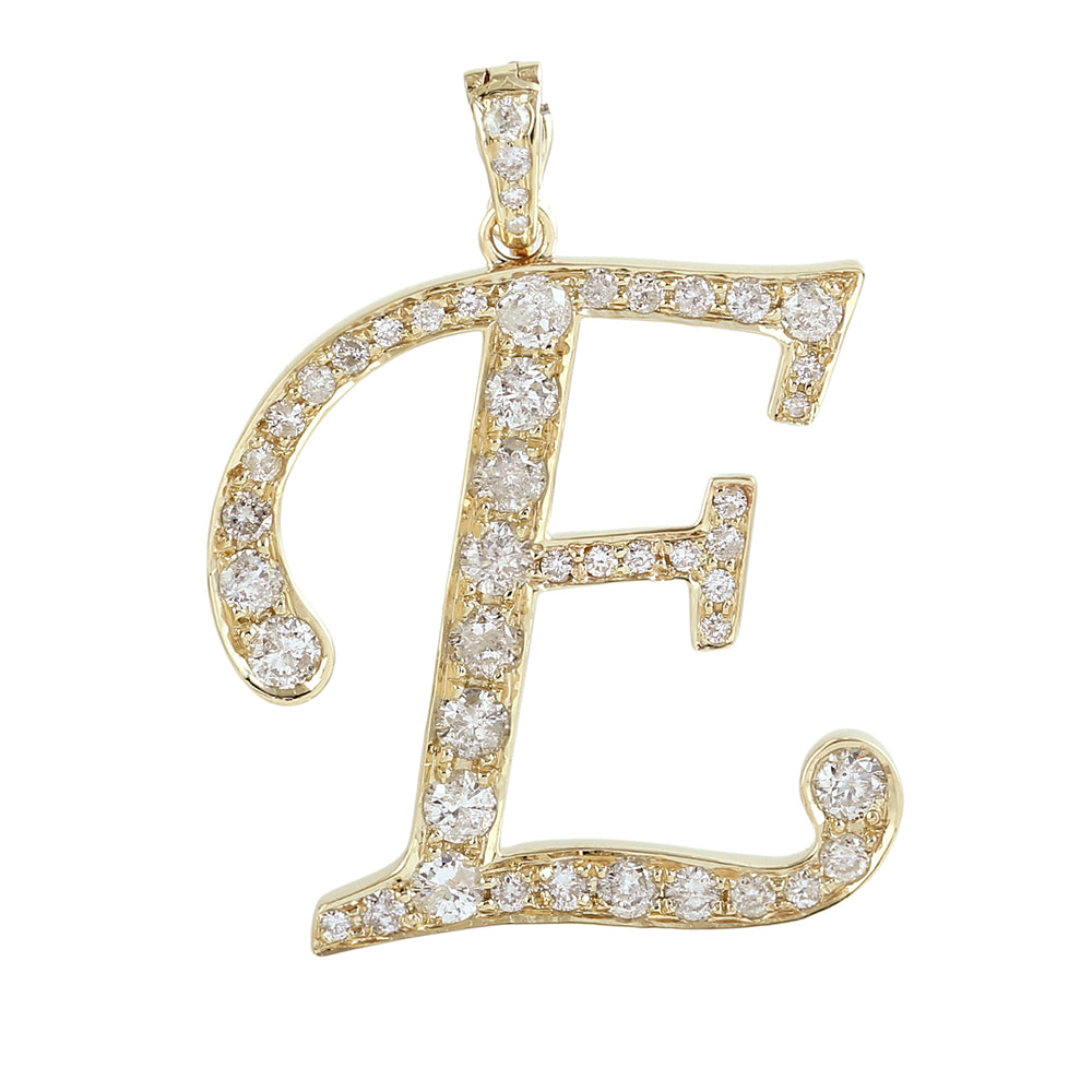 14K Yellow Gold Micro Pave Diamond "E" Initial Alphabet Pendant
