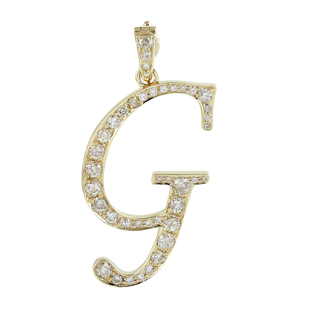 14K Yellow Gold Micro Pave Diamond "G" Initial Alphabet Pendant
