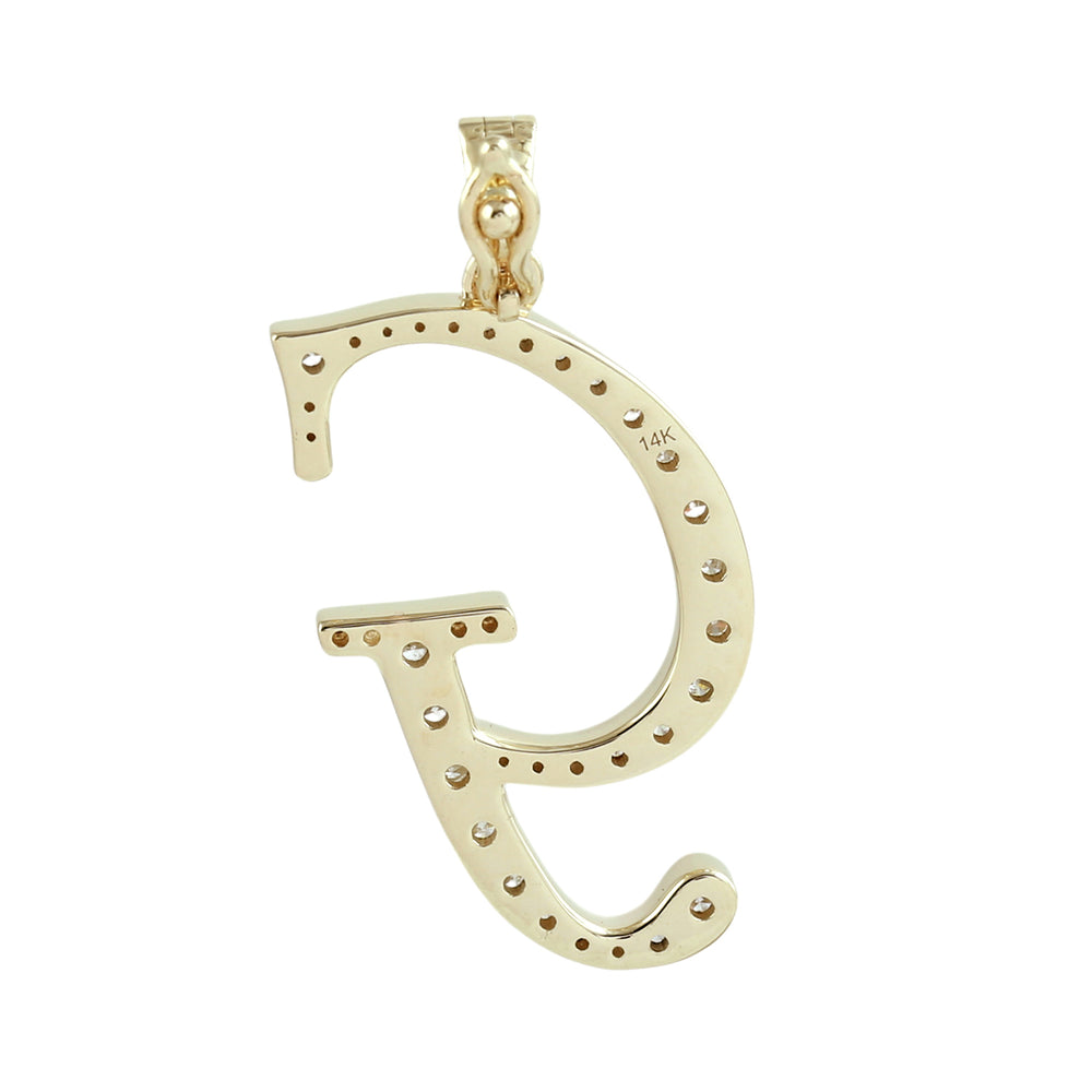 14K Yellow Gold Micro Pave Diamond "G" Initial Alphabet Pendant