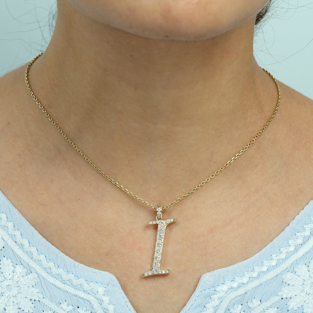 Diamond Script Initial Pendant “I” in 14K Yellow Gold