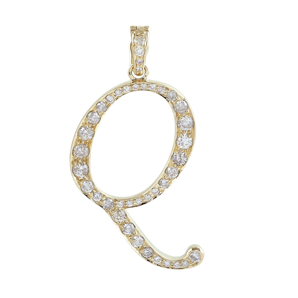 14K Yellow Gold Micro Pave Diamond "Q" Initial Alphabet Pendant