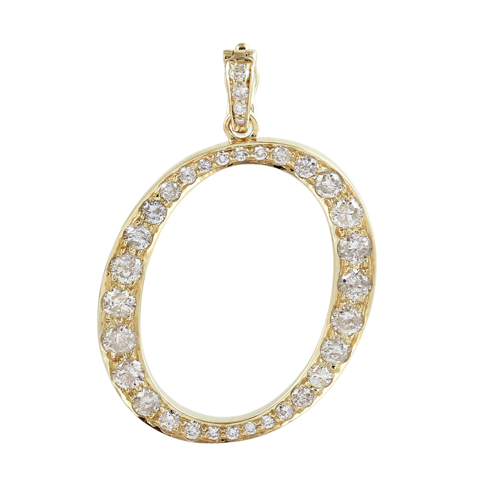 14K Yellow Gold Micro Pave Diamond "O" Initial Alphabet Pendant