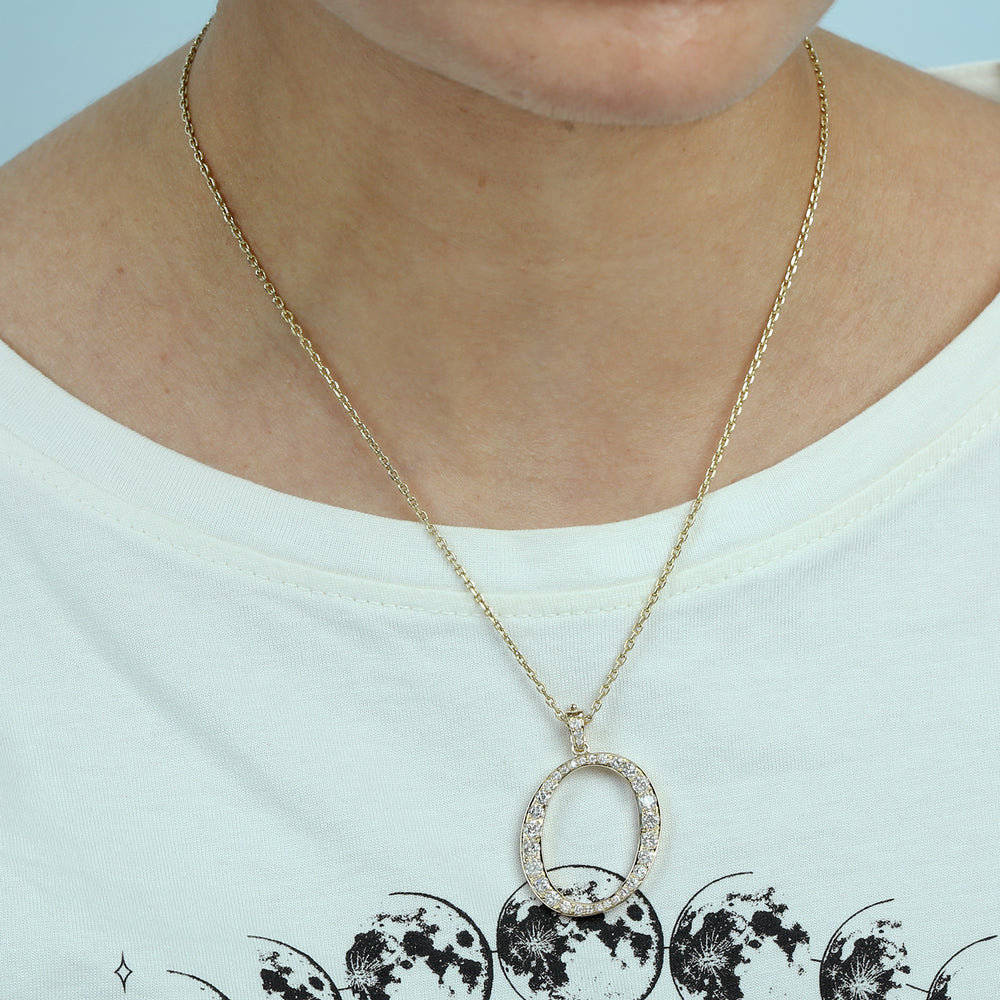 14K Yellow Gold Micro Pave Diamond "O" Initial Alphabet Pendant