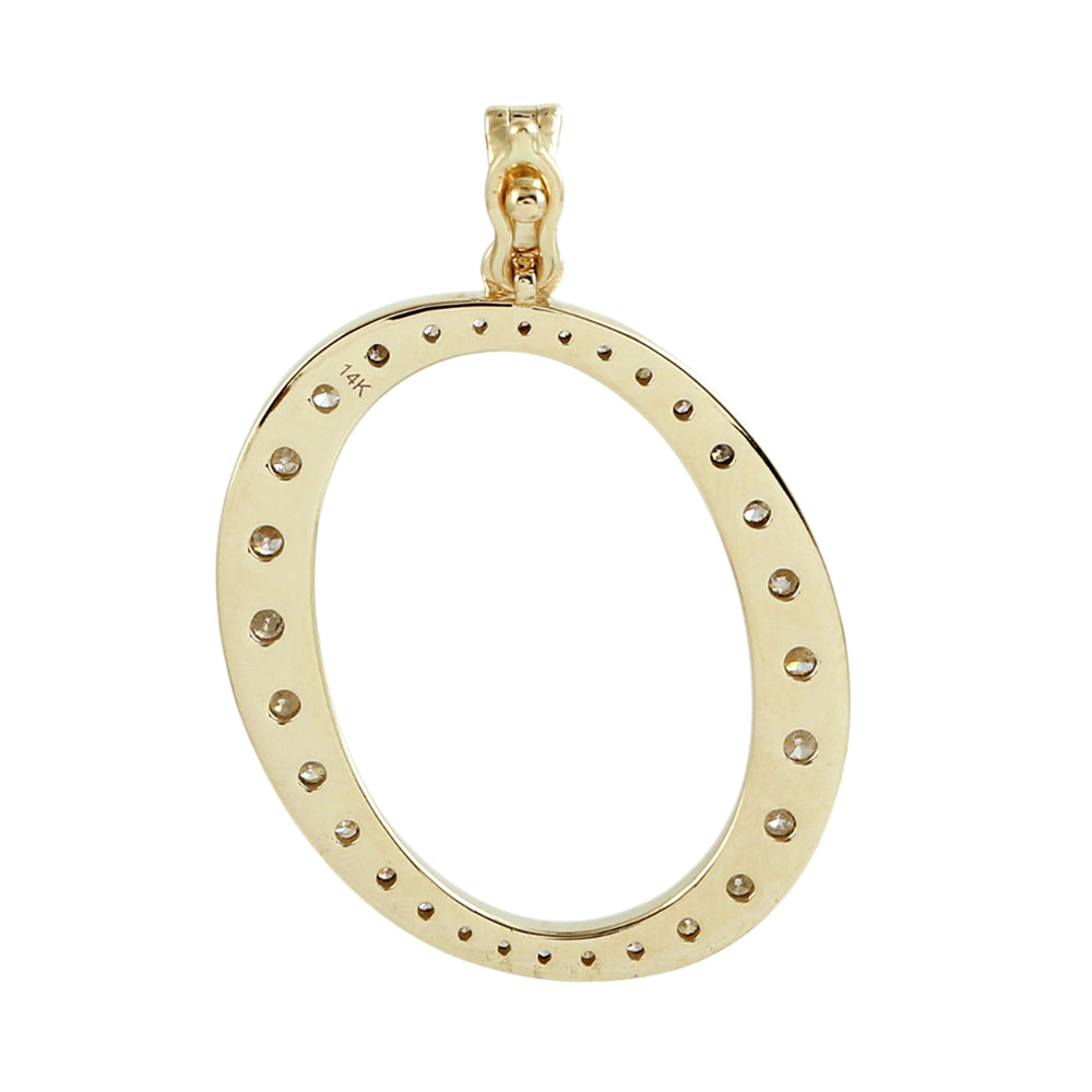 14K Yellow Gold Micro Pave Diamond "O" Initial Alphabet Pendant