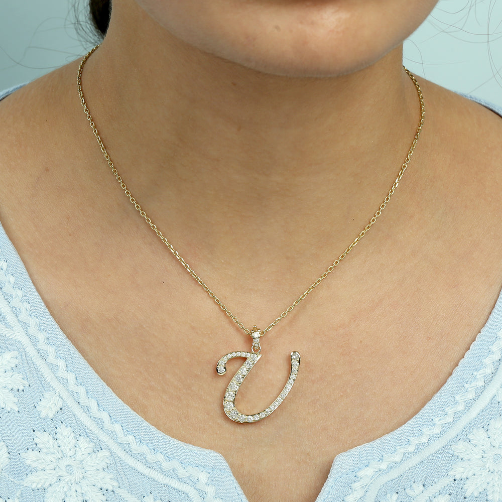 Diamond Script Initial Pendant “U” in 14K Yellow Gold