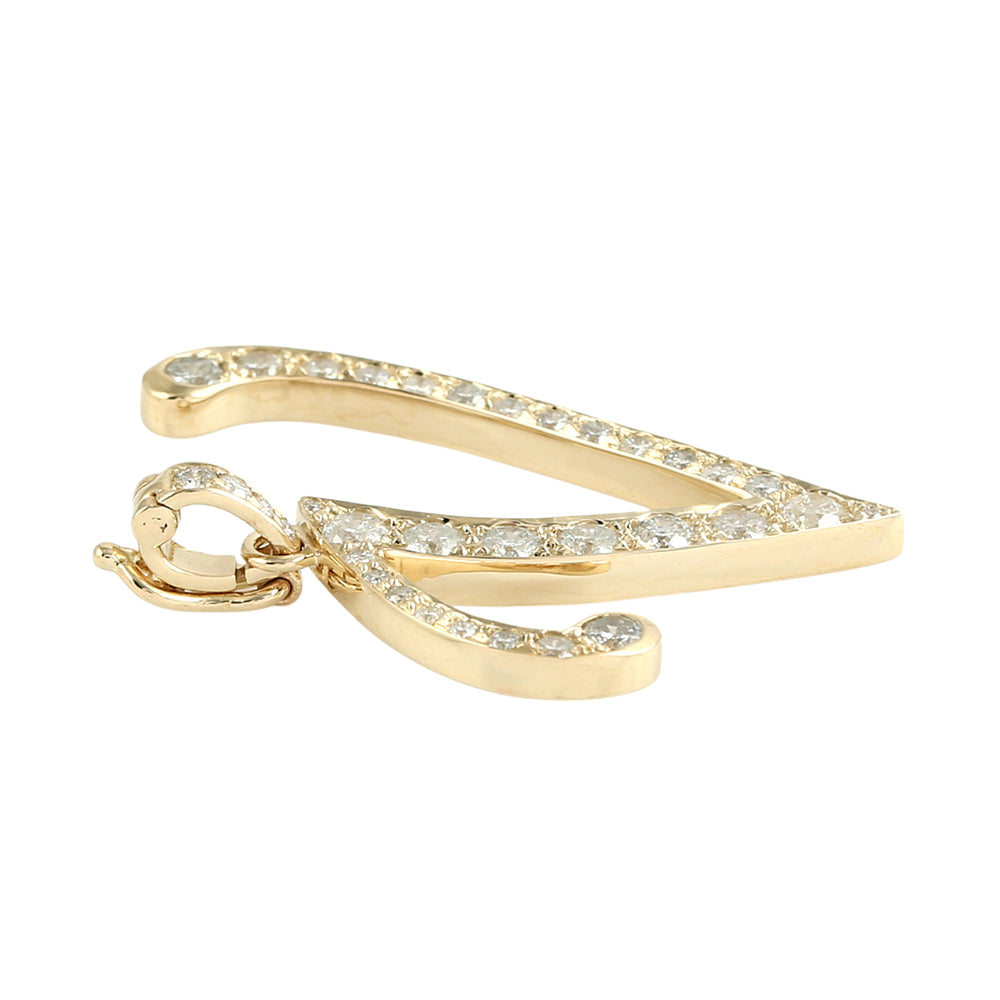 14K Yellow Gold Micro Pave Diamond "V" Initial Alphabet Pendant