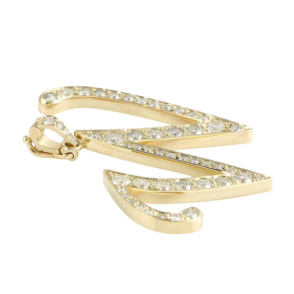 14K Yellow Gold Micro Pave Diamond "W" Initial Alphabet Pendant