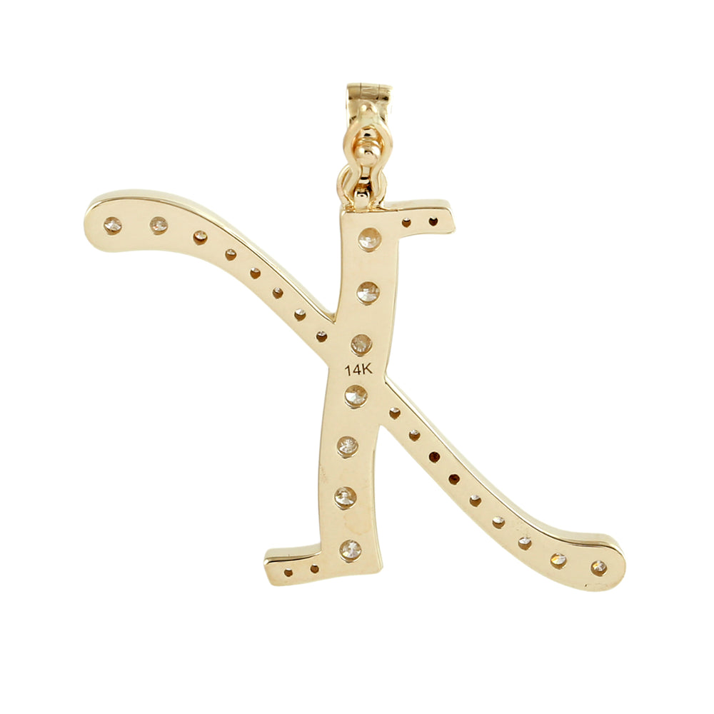 14K Yellow Gold Micro Pave Diamond "X" Initial Alphabet Pendant