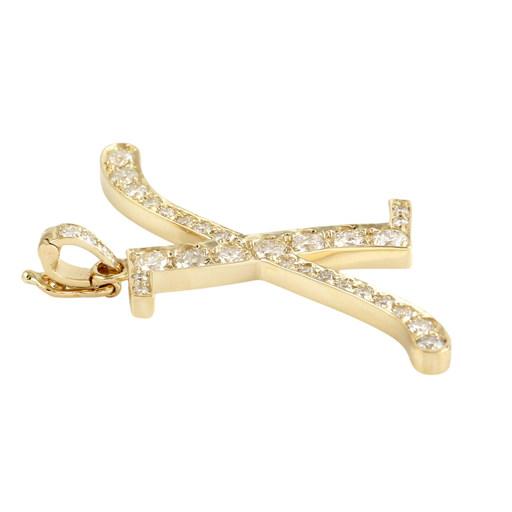 14K Yellow Gold Micro Pave Diamond "X" Initial Alphabet Pendant