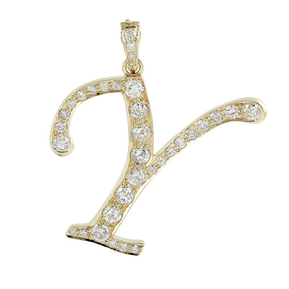 14K Yellow Gold Micro Pave Diamond "Y" Initial Alphabet Pendant