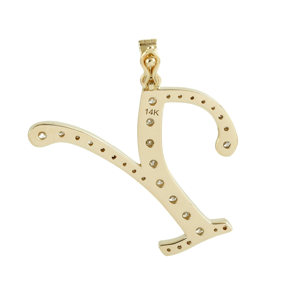 14K Yellow Gold Micro Pave Diamond "Y" Initial Alphabet Pendant