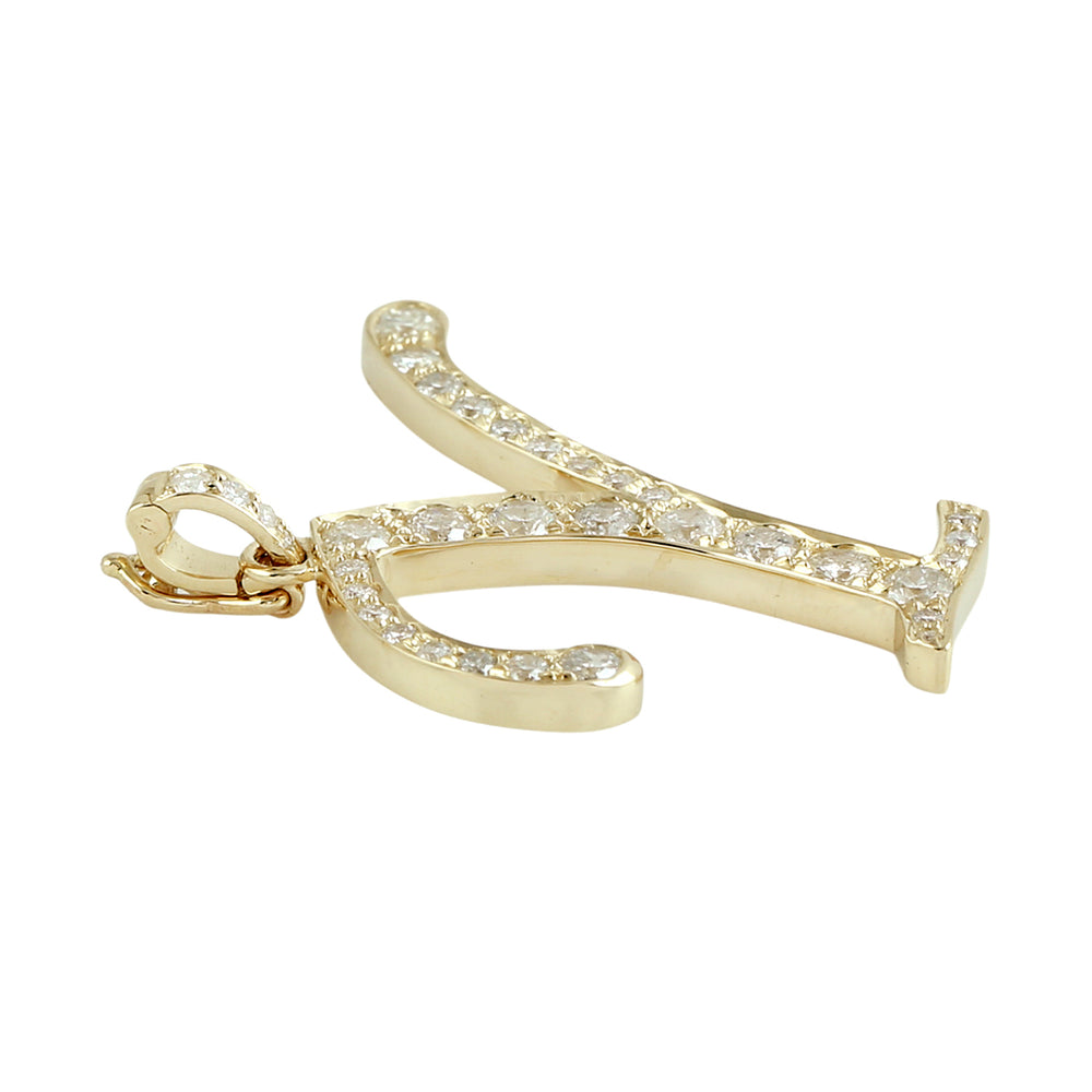 14K Yellow Gold Micro Pave Diamond "Y" Initial Alphabet Pendant
