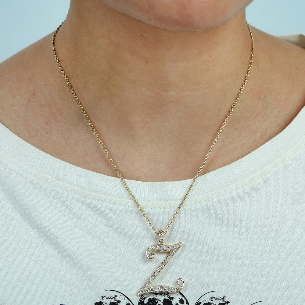 14K Yellow Gold Micro Pave Diamond "Z" Initial Alphabet Pendant