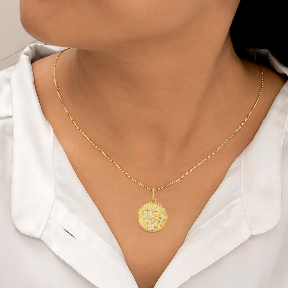 Pavé Diamond Sun & Moon Pendant in 14K Yellow Gold