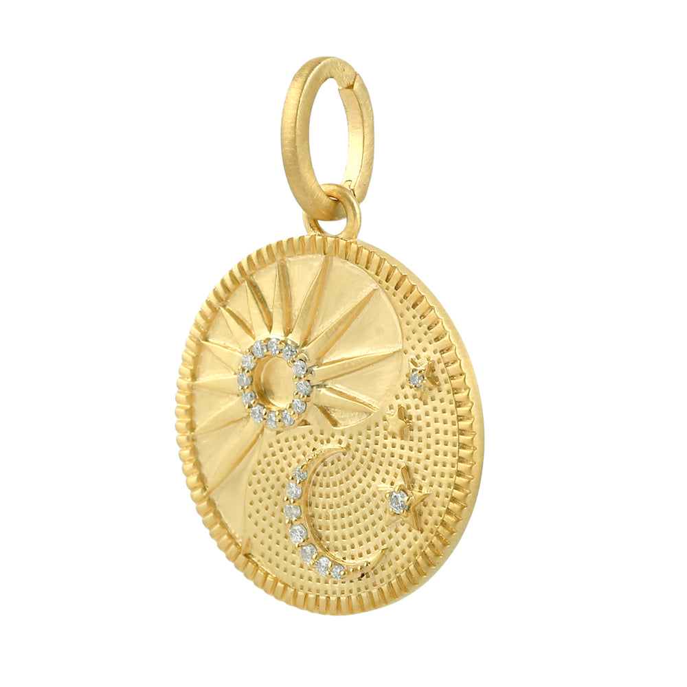 Pavé Diamond Sun & Moon Pendant in 14K Yellow Gold