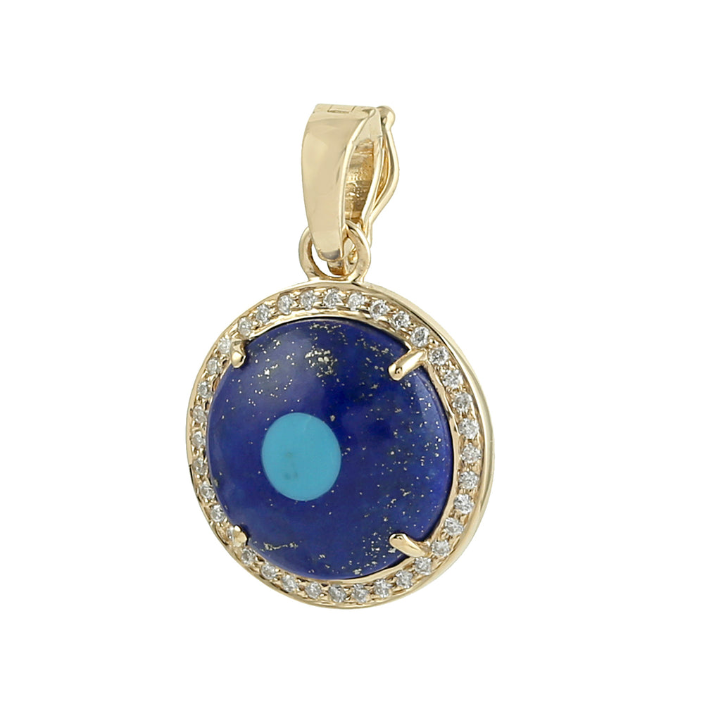 Lapis Lazuli & Turquoise Evil Eye Pendant with Diamond Halo in 18K Yellow Gold