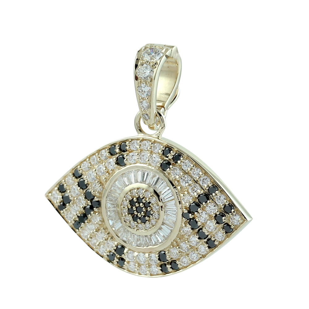 Baguette Cut White & Black Diamond Evil Eye Pendant in 14K Yellow Gold
