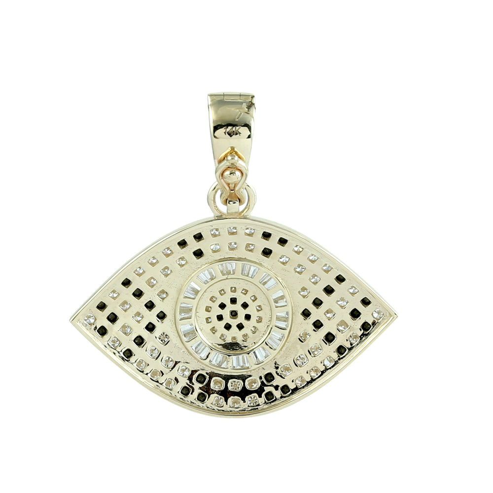 Baguette Cut White & Black Diamond Evil Eye Pendant in 14K Yellow Gold