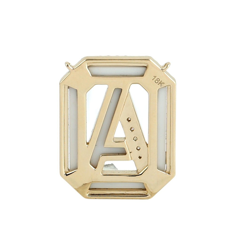 White Onyx & Diamond Initial “A” Pendant in 18K Yellow Gold