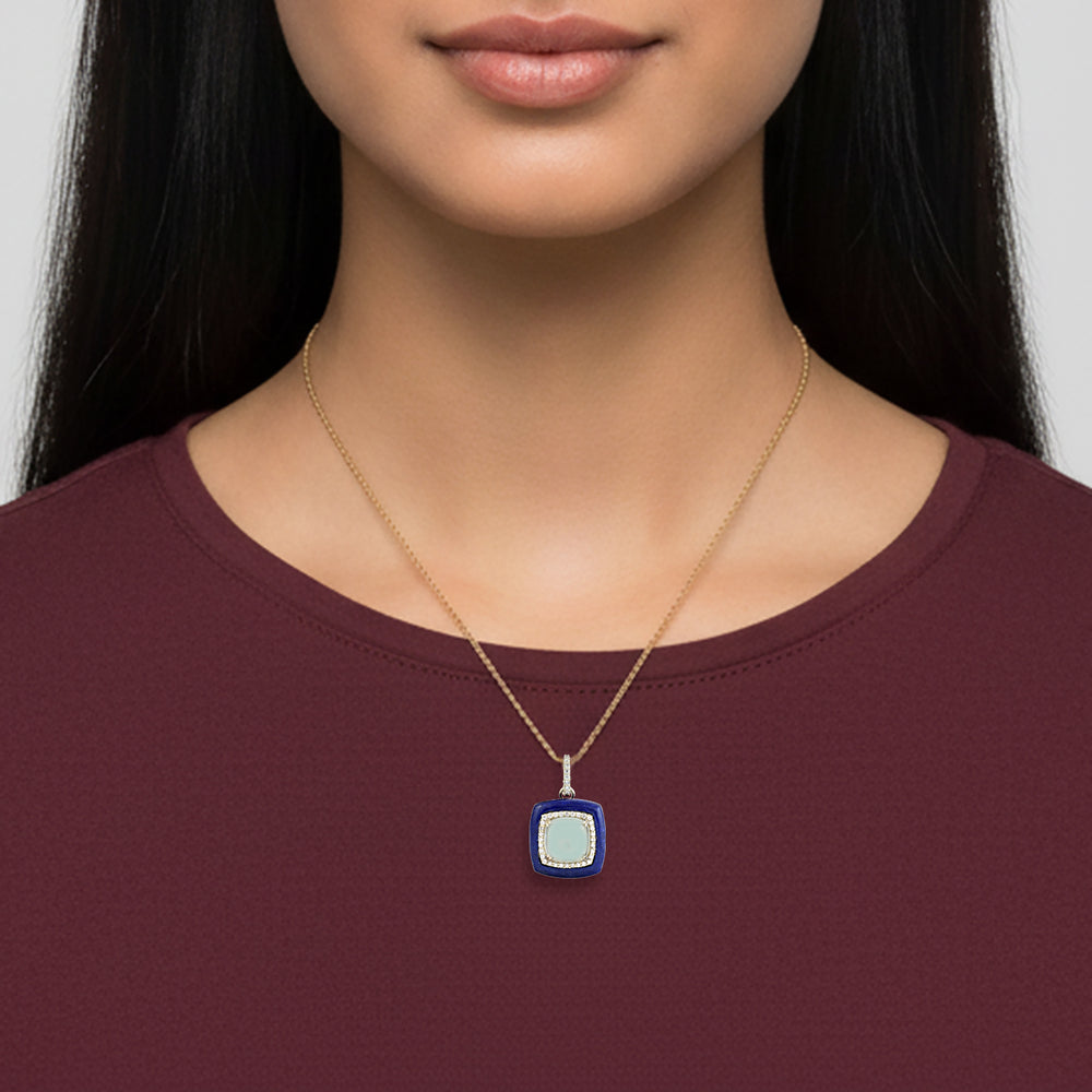 Amethyst & Lapis Lazuli Pave Diamond Halo Pendant in 14K Yellow Gold