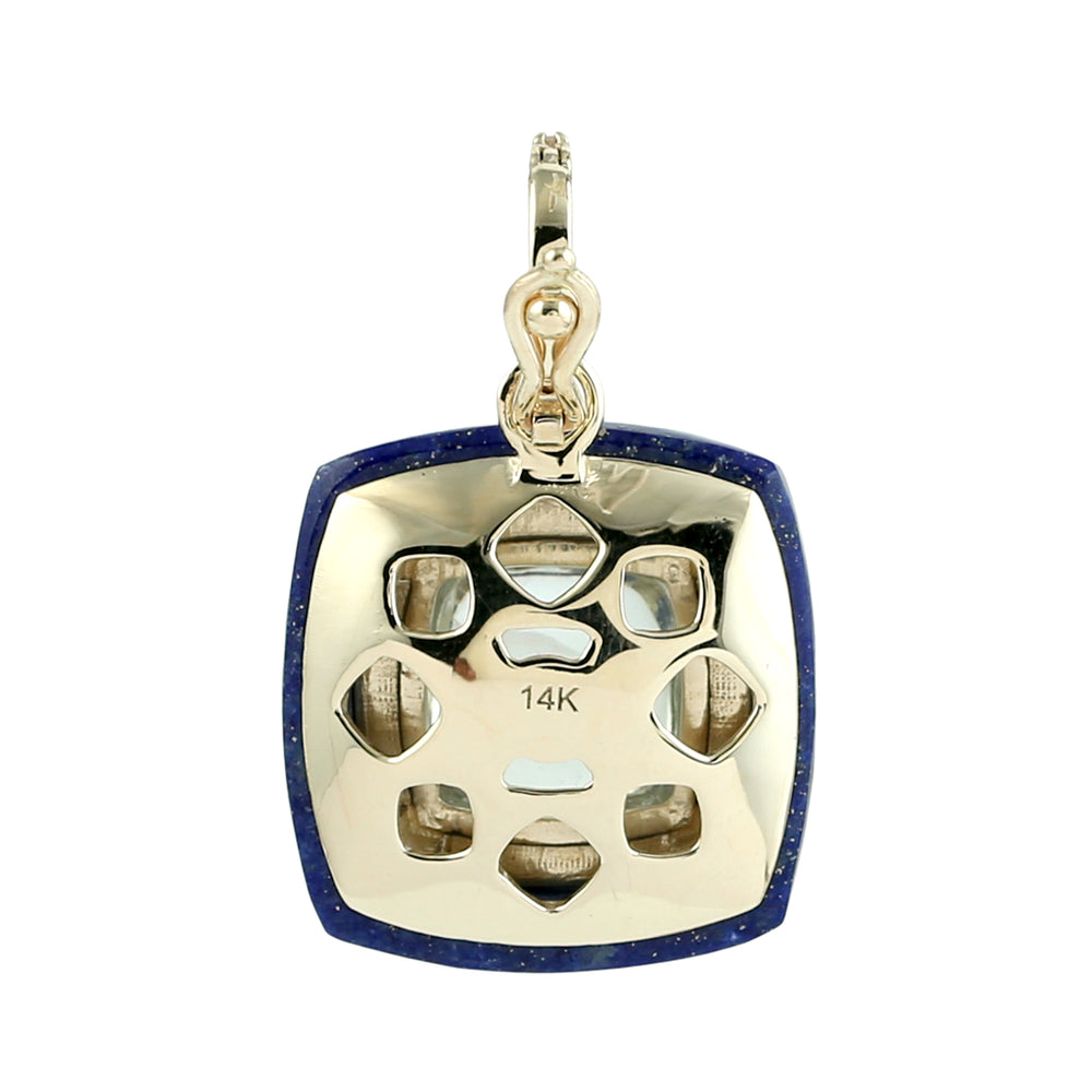 Amethyst & Lapis Lazuli Pave Diamond Halo Pendant in 14K Yellow Gold