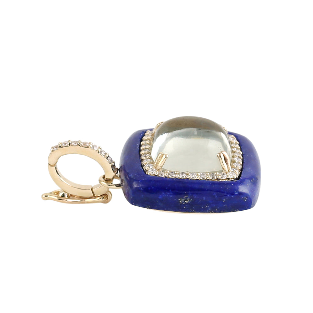 Amethyst & Lapis Lazuli Pave Diamond Halo Pendant in 14K Yellow Gold