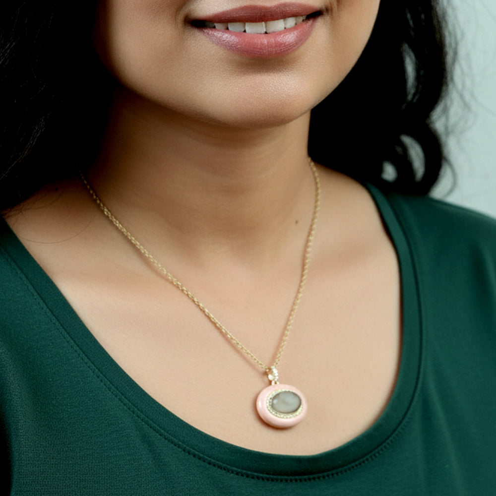 Green Amethyst & Opal Pave Diamond Halo Pendant in 14K Yellow Gold