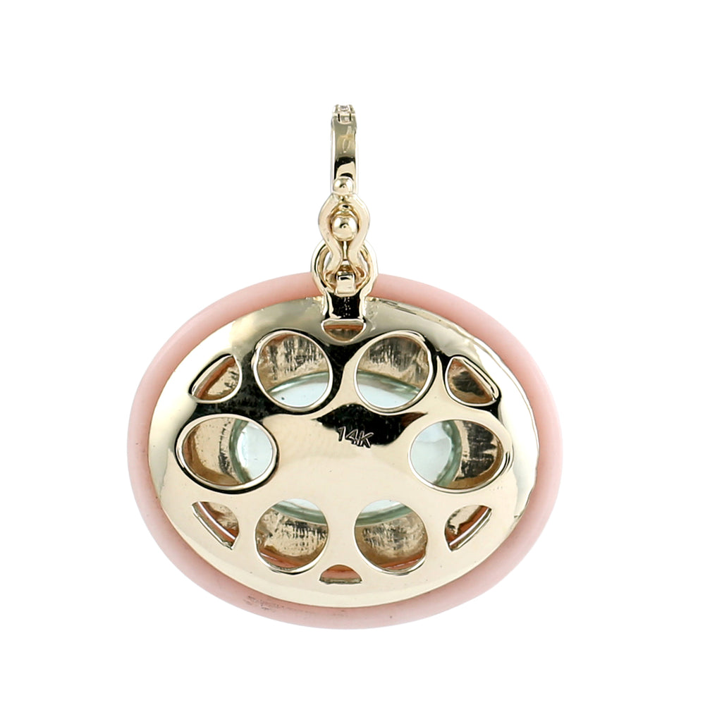 Green Amethyst & Opal Pave Diamond Halo Pendant in 14K Yellow Gold