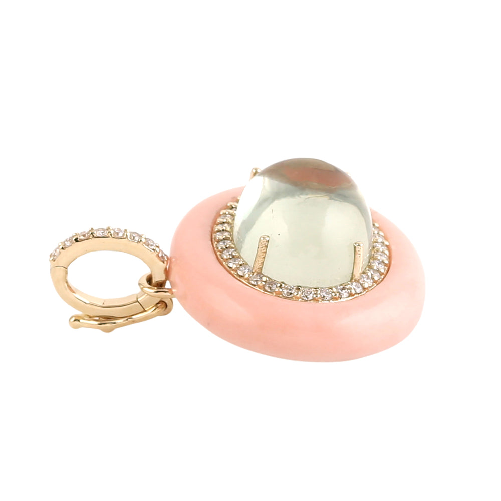 Green Amethyst & Opal Pave Diamond Halo Pendant in 14K Yellow Gold