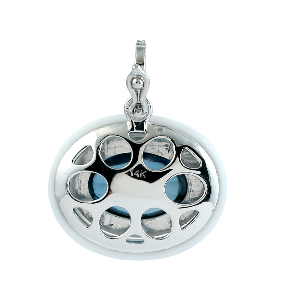 London Blue Topaz & Onyx Pave Diamond Designer Pendant in 14K White Gold