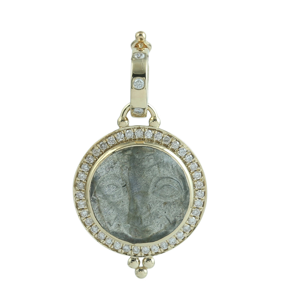 Labradorite Pave Diamond Moon Pendant in 14K Yellow Gold