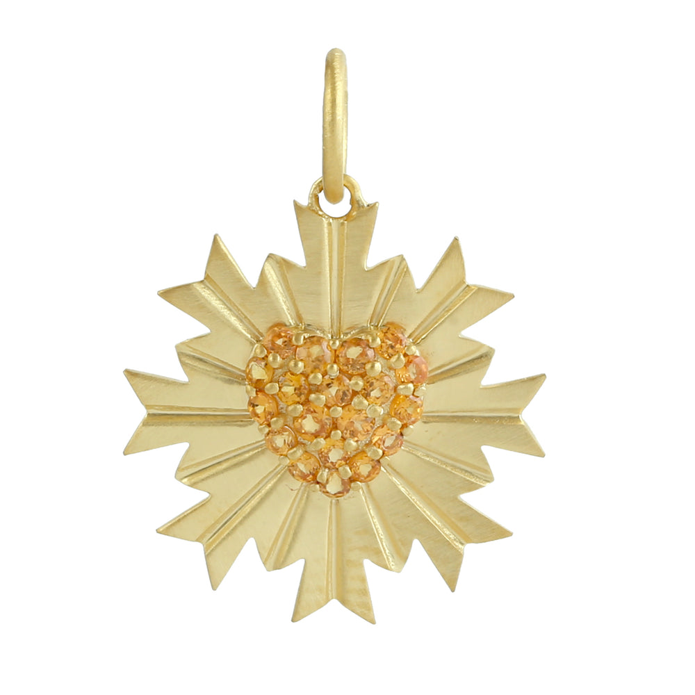 Garnet Mandarin Gemstone Heart Burst Pendant in 14K Yellow Gold