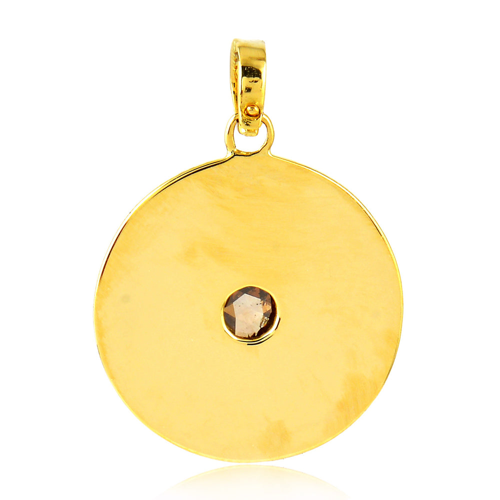 Bezel Uncut Diamond Disc Design Pendant In 14K Yellow Gold