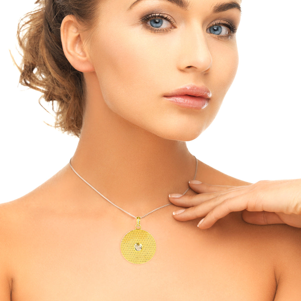 Bezel Uncut Diamond Disc Design Pendant In 14K Yellow Gold