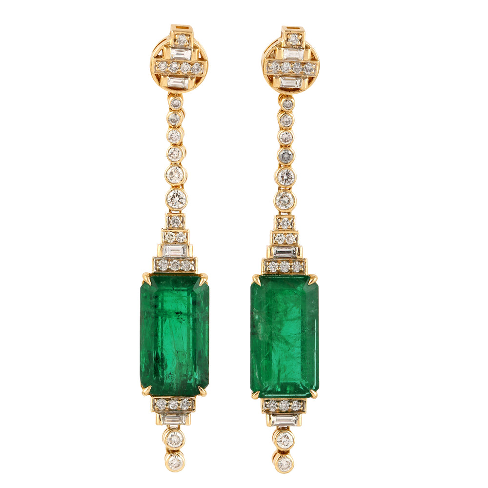 Baguette Emerald May Birthstone Natural Diamond Wedding Dangler 18K Gold For Her