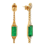 Baguette Emerald May Birthstone Natural Diamond Wedding Dangler 18K Gold For Her