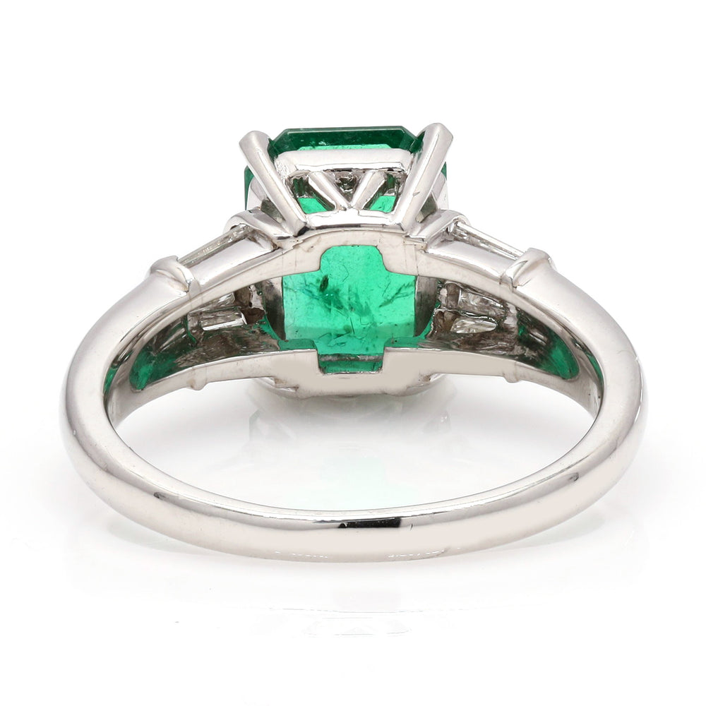 Emerald Cut Emerald Natural Tapered Diamond Cocktail Ring Made In 18K White Gold