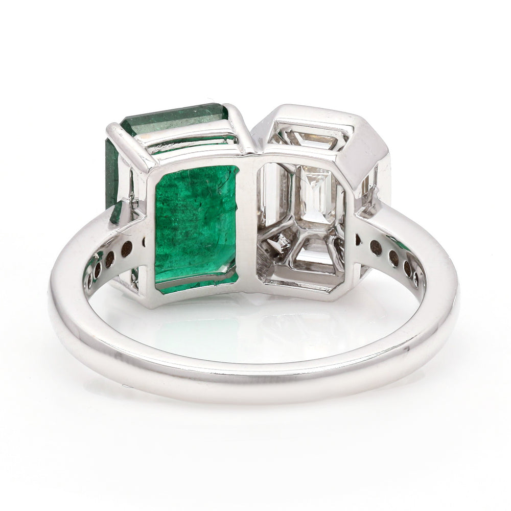 Emerald Cut Emerald Natural Diamond Solitaire Ring 18K White Gold Jewelry For Female