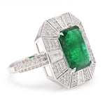 18K White Gold Baguette Diamond Emerald Cut Emerald Engagement Ring For Her