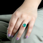 Oval Emerald Triangle Blue Sapphire Pave Dimond Cocktail ring Made In 18k Gold Jewelry