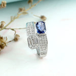 Baguette Blue Sapphire Natural Diamond Bypass Ring For Women's In 18K White Gold Jewelry