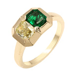 Bezel Set Emerald Channel Set Rose Cut Diamond Cocktail Ring In 18K Yellow Gold