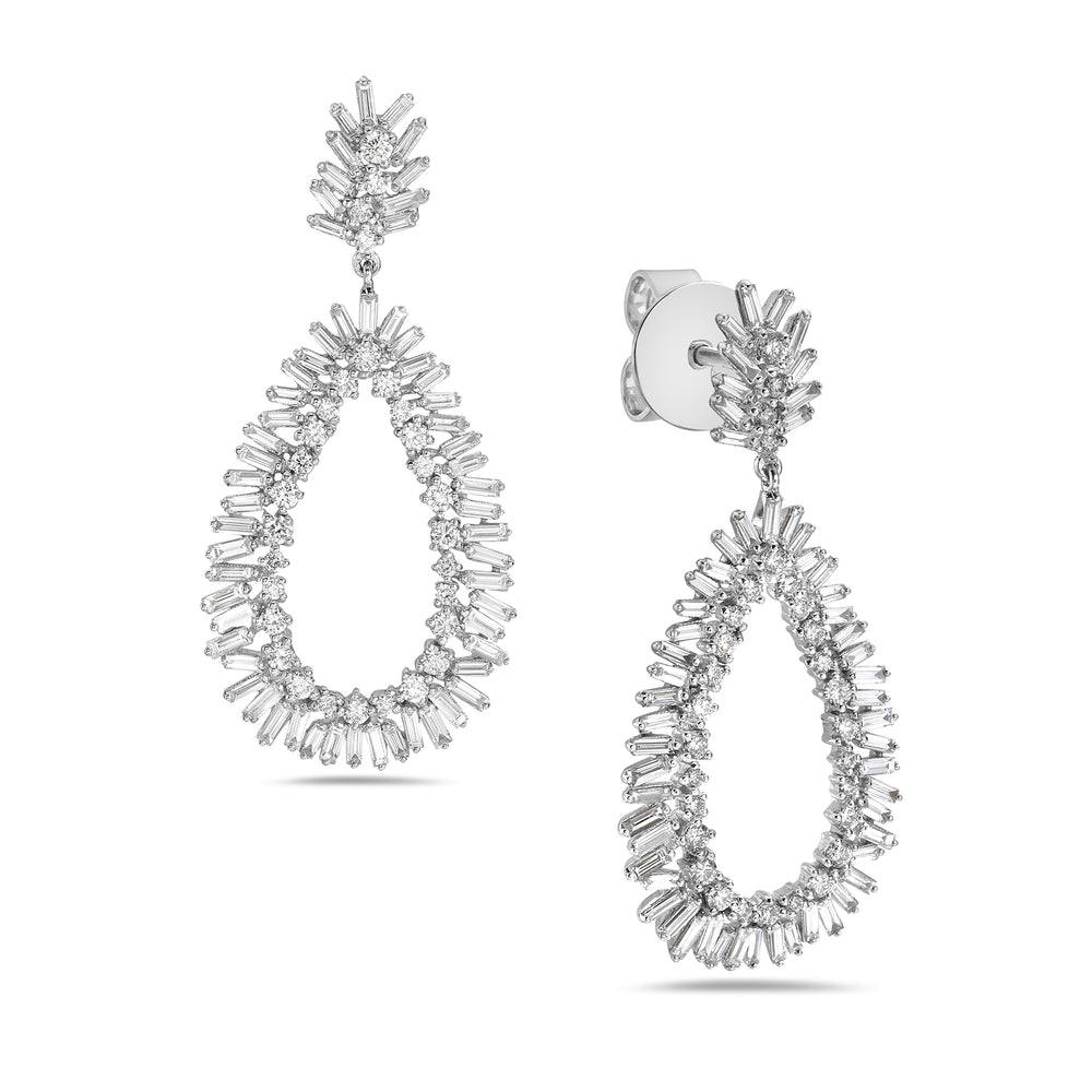 Tapered Baguette Diamond In 18k White Gold Handmade Cluster On Sale