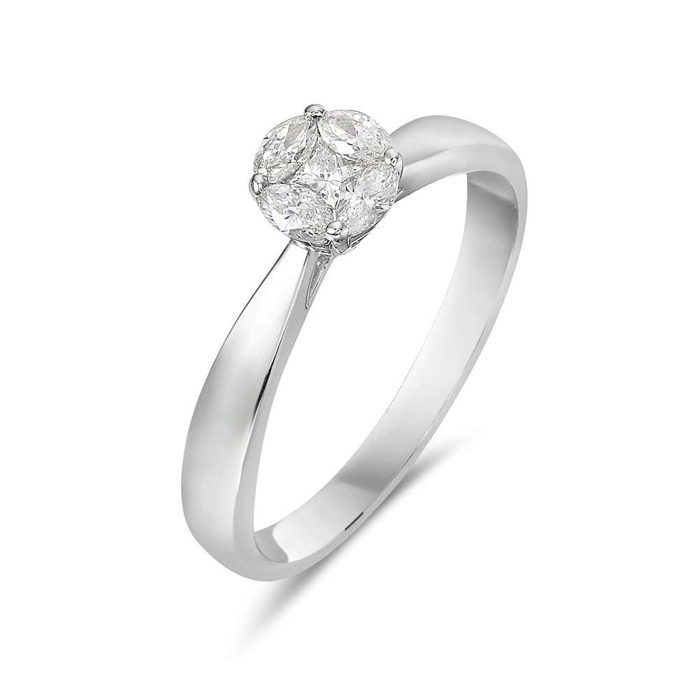 18K White Gold Prong Natura Rose Cut Diamond Ring