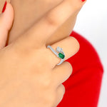 Baguette Emerald Diamond Bypass 18k White Gold Ring For Gift