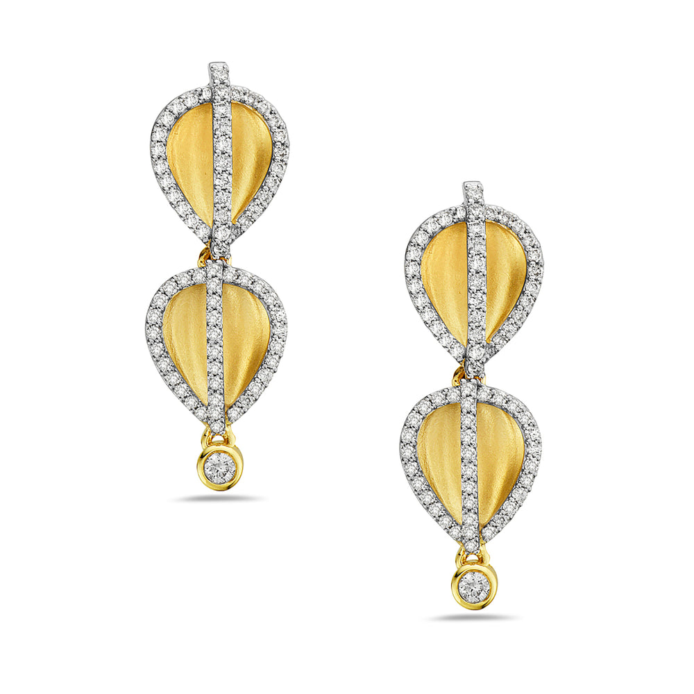 Natural Diamond Pear Shaped Dangle Earrings In 14K Yellow Gold