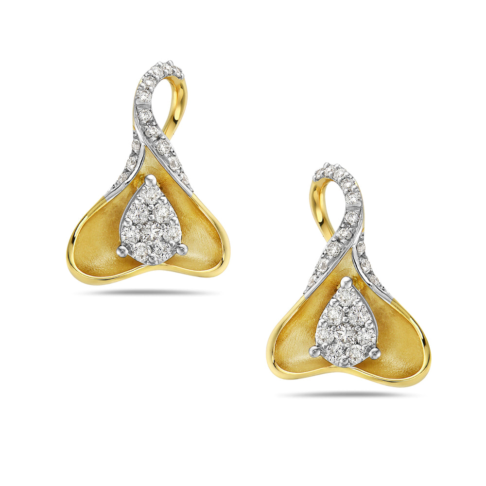 Natural Diamond Petal Shaped Stud Earrings In 14K Yellow Gold For Gifts